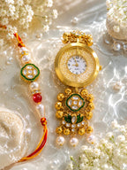 Stile Sovrano Hari Bandhan Bhai Bhabhi Rakhi Watch Combo | Heritage Green Kundan Bracelet Watch with Matching Rakhi | Rakhi Utsav Collection