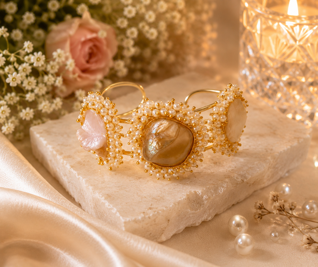 Freshwater Pearl Open Cuff Bracelet Gold Tone – Stile Sovrano
