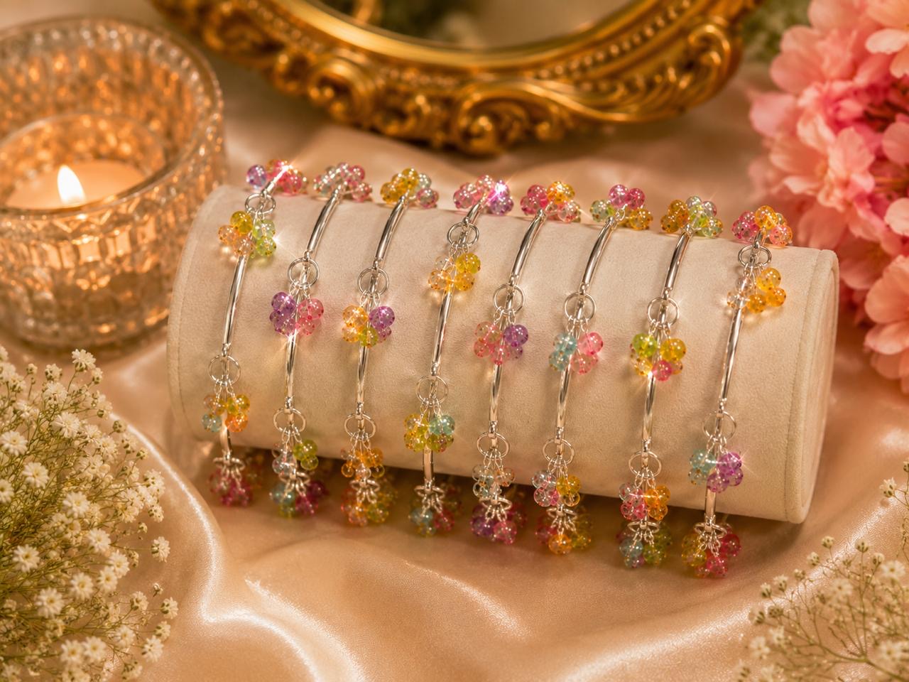 Stile Sovrano Rangrez Kashmiri Crystal Beaded Bangles Set for Women | Traditional Ethnic Bangles (Set of 8)