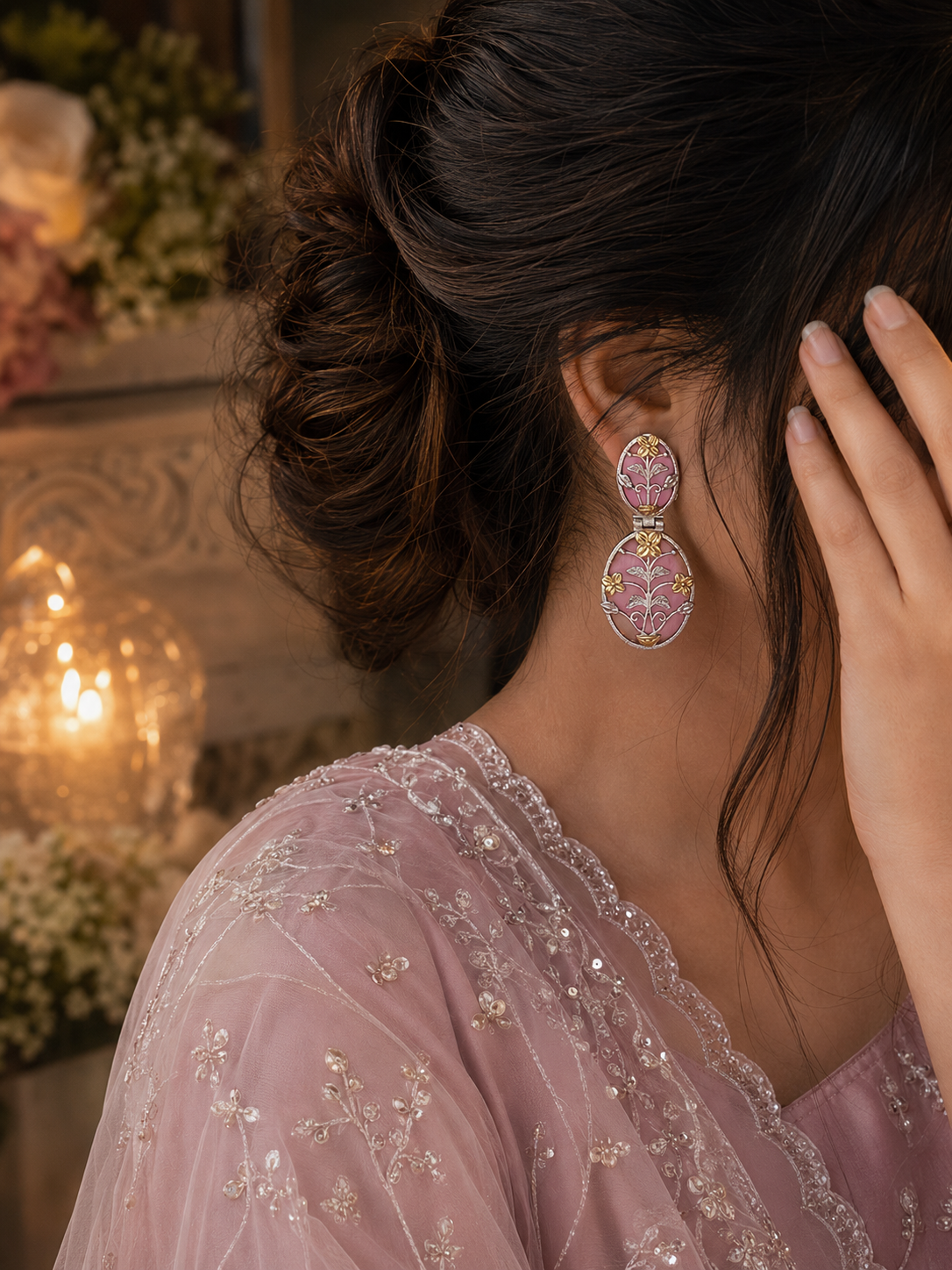 Gulnaar-e-Meenakari Floral Drop Kashmiri Earrings for women