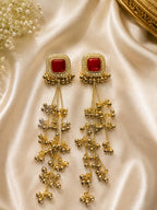 Stile Sovrano Roshanara Heritage Tassel Earrings for Women | Gold Statement Earrings with Ruby Red & Pink Stones