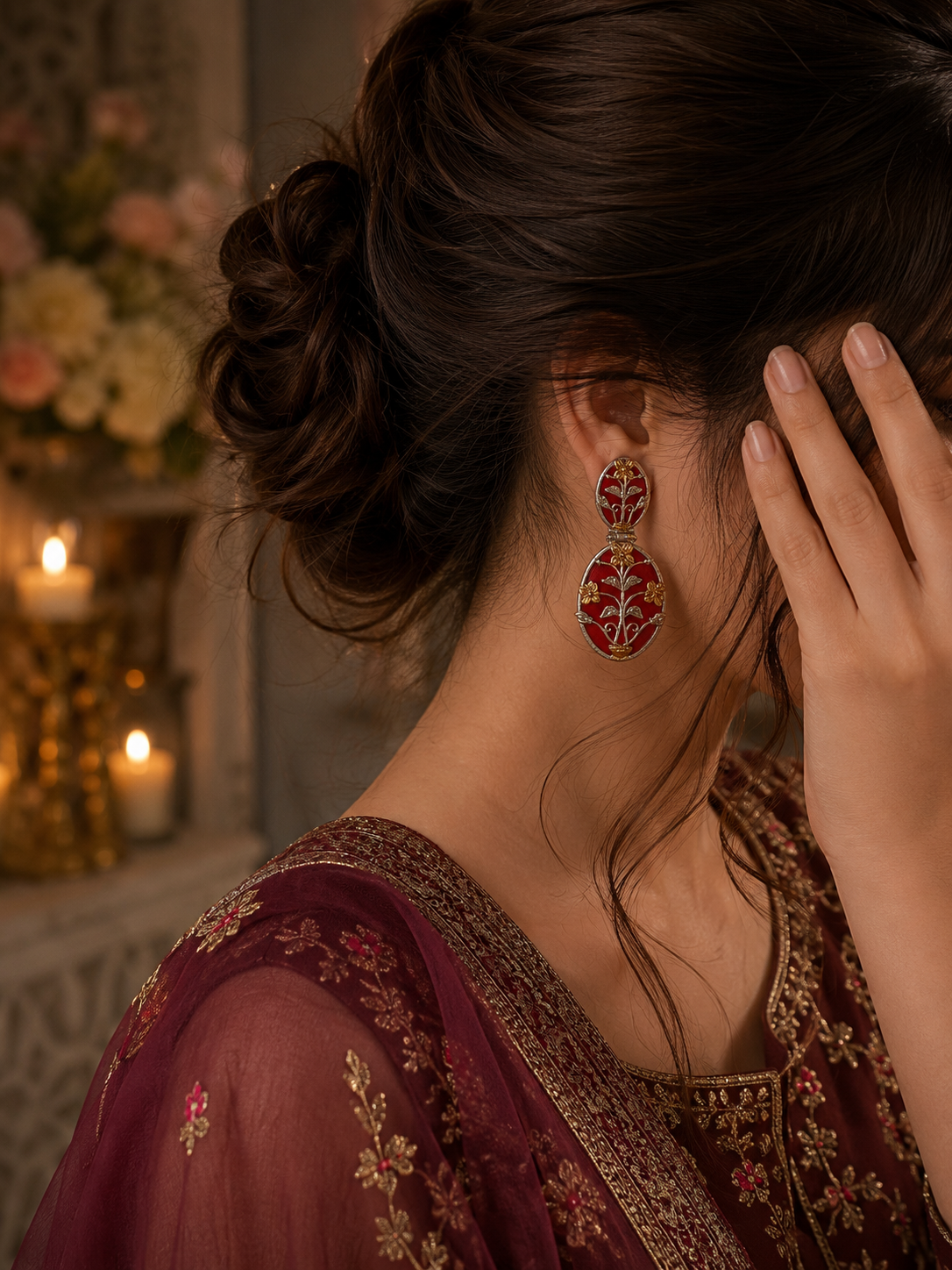 Gulnaar-e-Meenakari Floral Drop Kashmiri Earrings for women