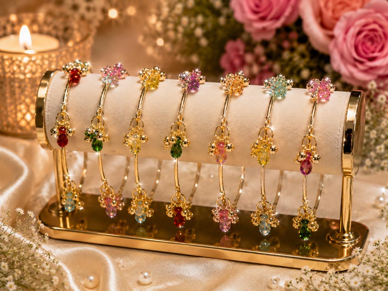 Stile Sovrano Rangrez Kashmiri Crystal Beaded Bangles Set for Women | Traditional Ethnic Bangles (Set of 8)