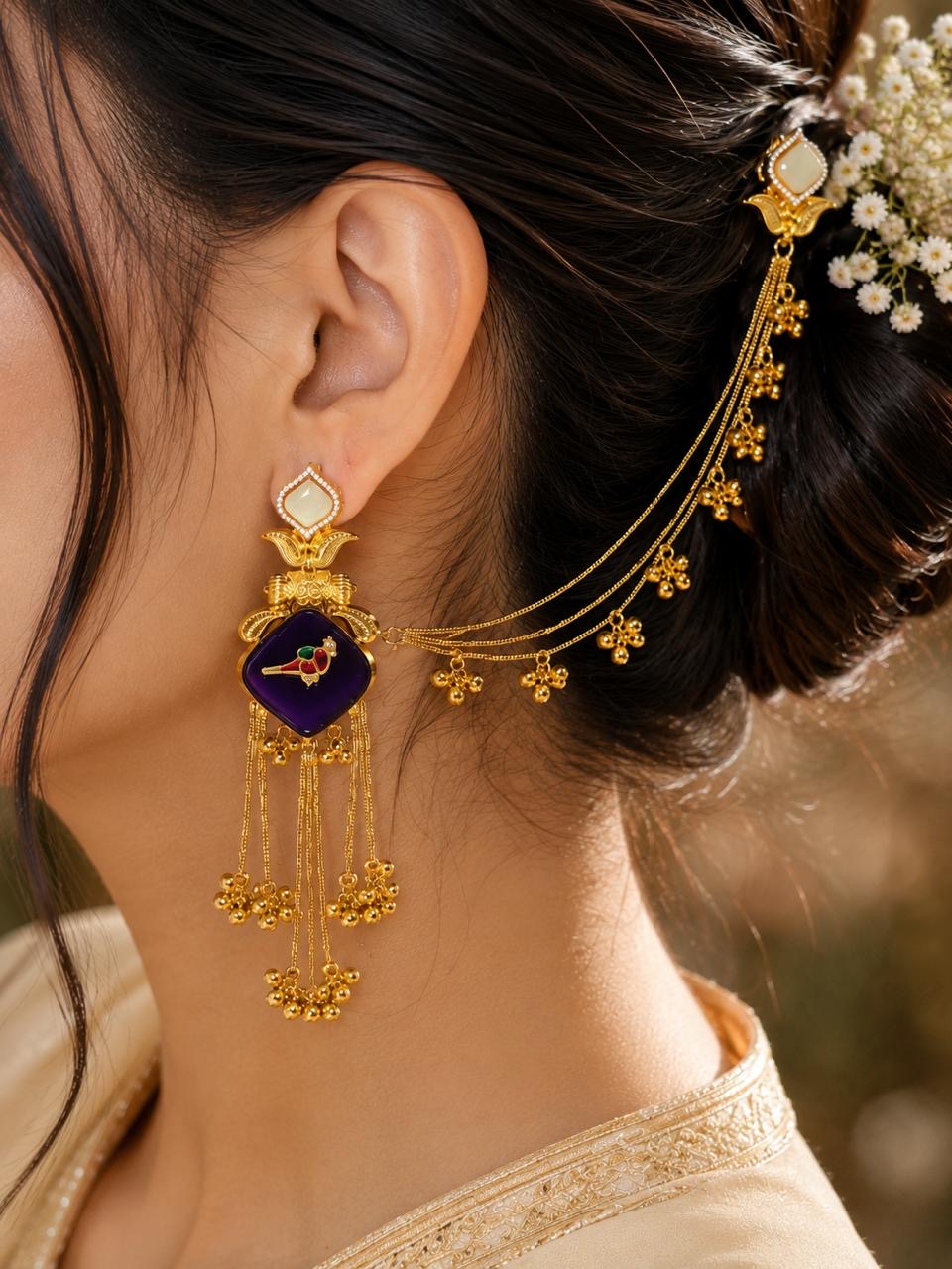 Stile Sovrano Mayurika Heritage Saree Pin with Bird Motif & Chain for Women | Premium Ethnic Brooch