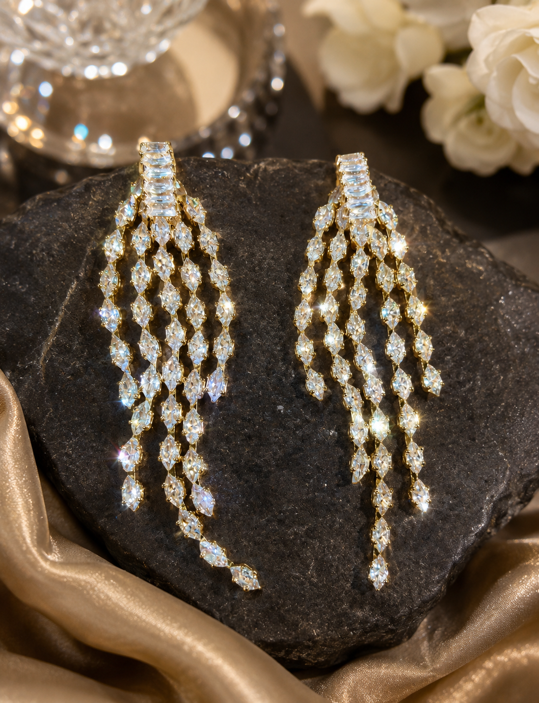 Celestia Cascade Rhinestone Drop Earrings