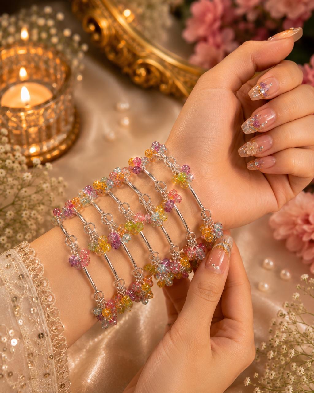 Stile Sovrano Rangrez Kashmiri Crystal Beaded Bangles Set for Women | Traditional Ethnic Bangles (Set of 8)