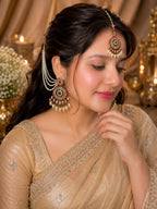 Stile Sovrano Shahi Noor Pearl Shoulder Duster Earrings with Maang Tikka for Women | Gold-Plated Kundan-Inspired Bridal Statement Jewellery Set