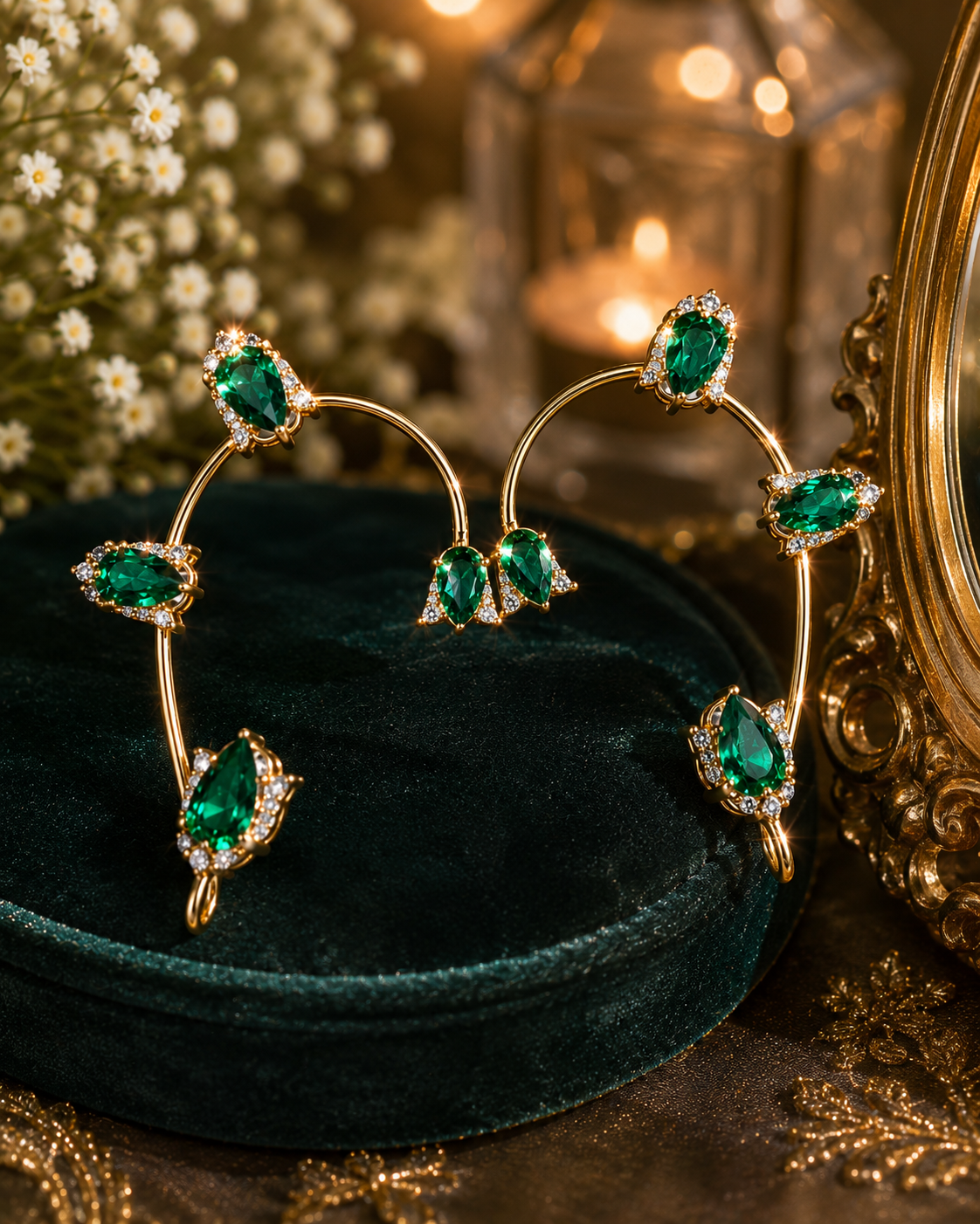 Emerald Green Stone Ear Cuff Earrings Gold Tone – Stile Sovrano