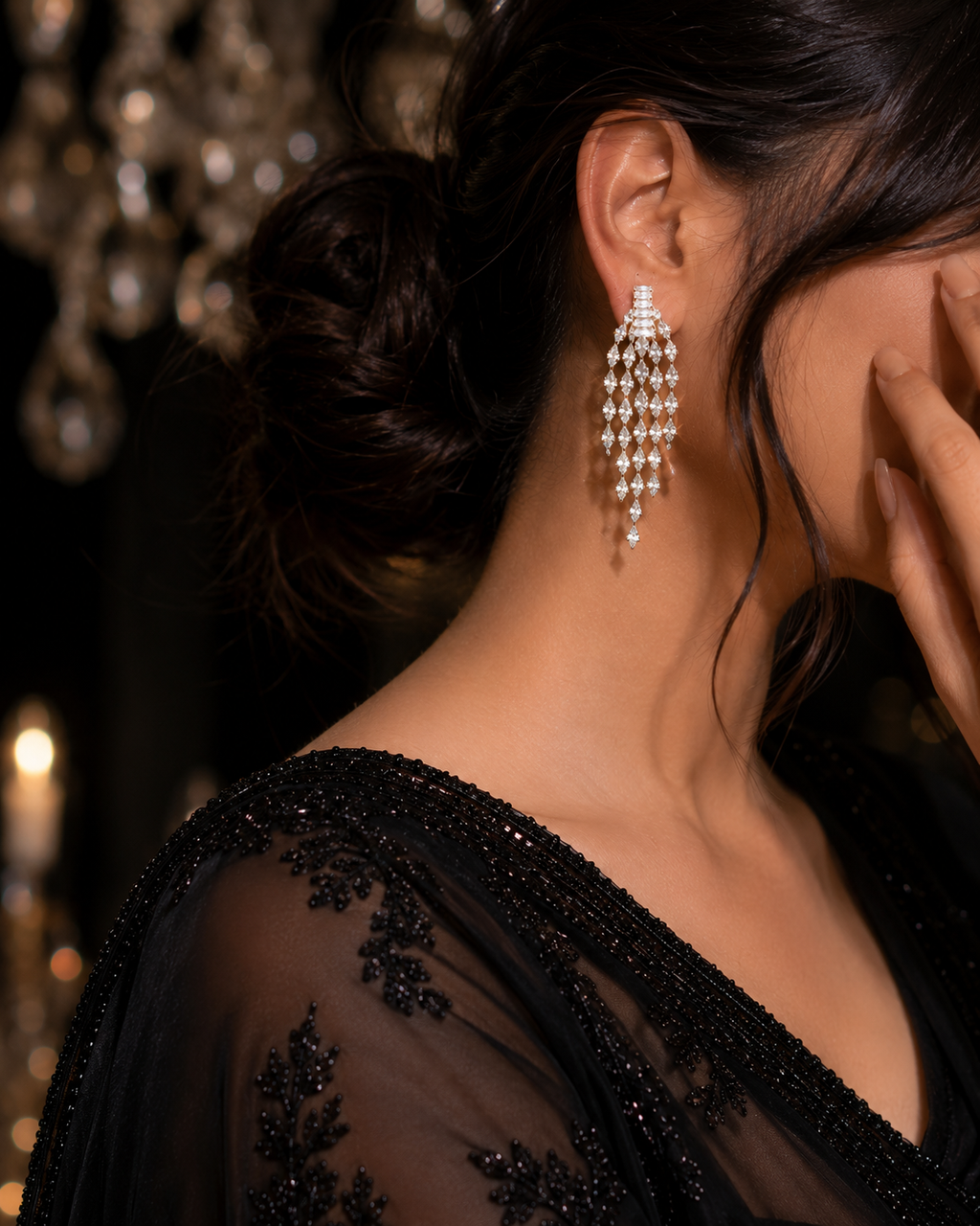 Celestia Cascade Rhinestone Drop Earrings