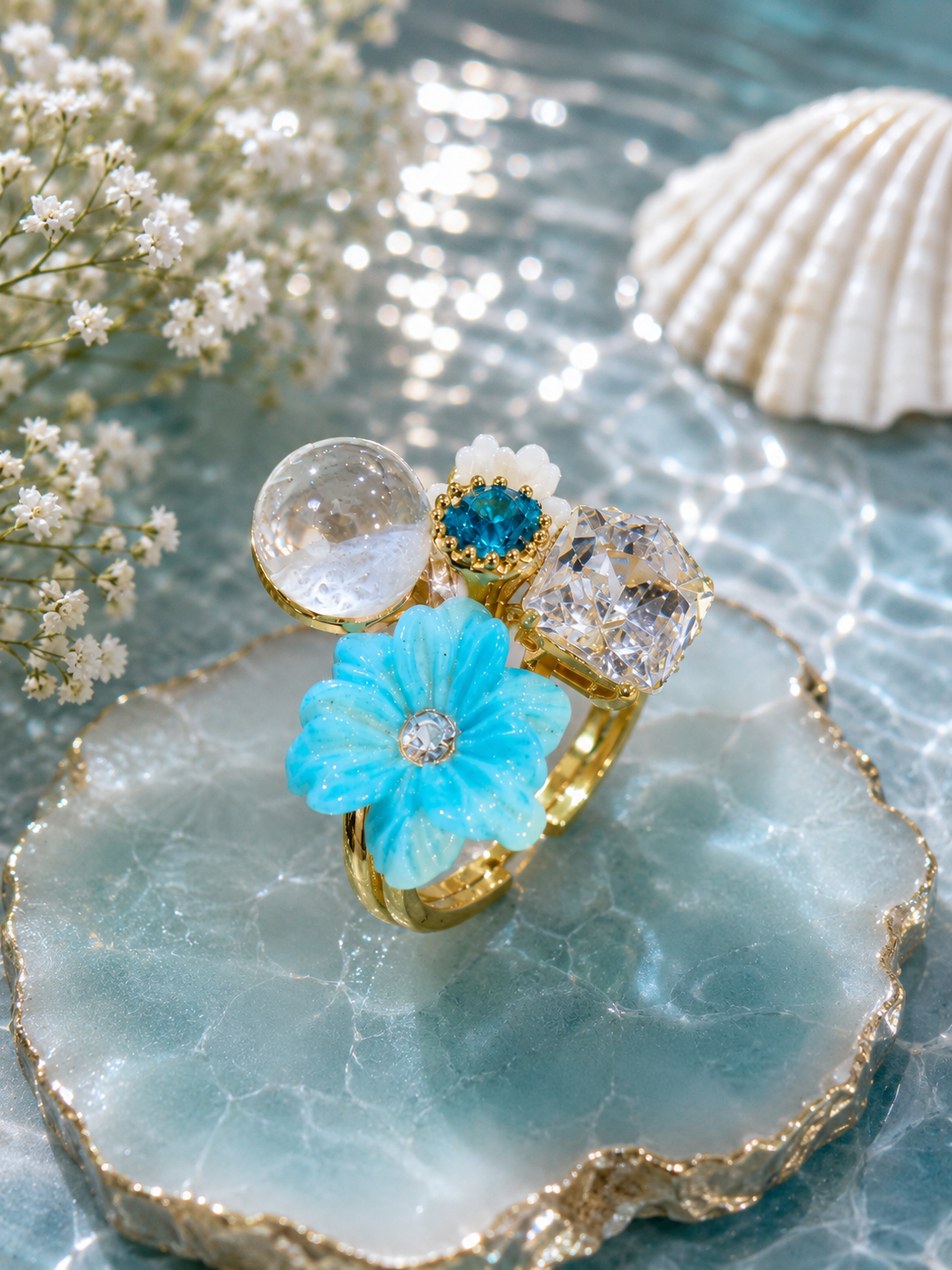 Gold Floral Bouquet Charm Statement Ring – Stile Sovrano