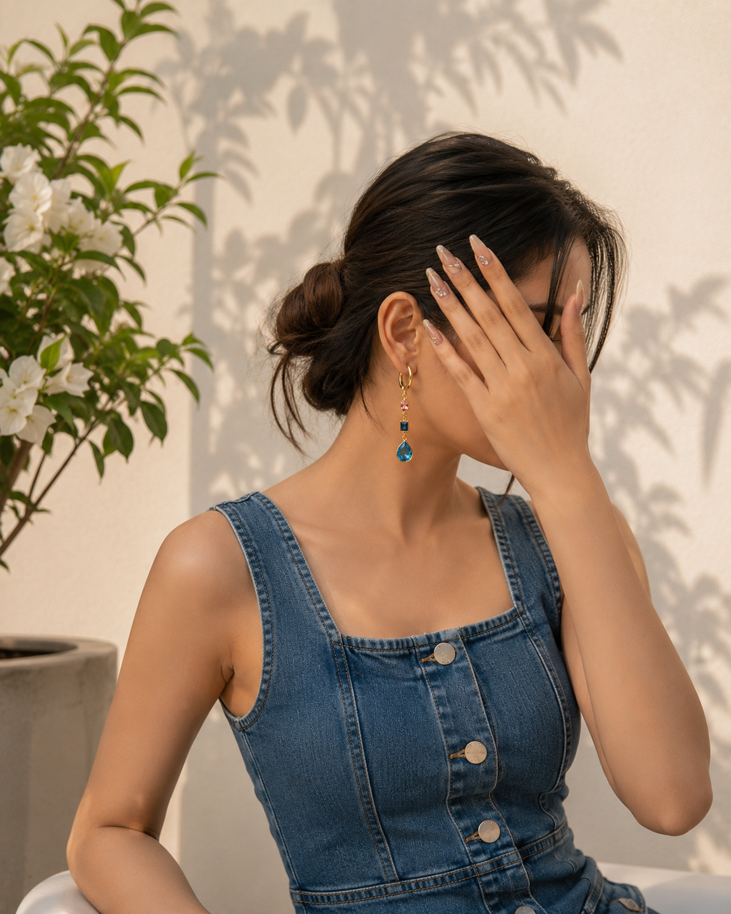 Aqua Blue Pink Multi-Stone Crescent Dangle Earrings – Stile Sovrano