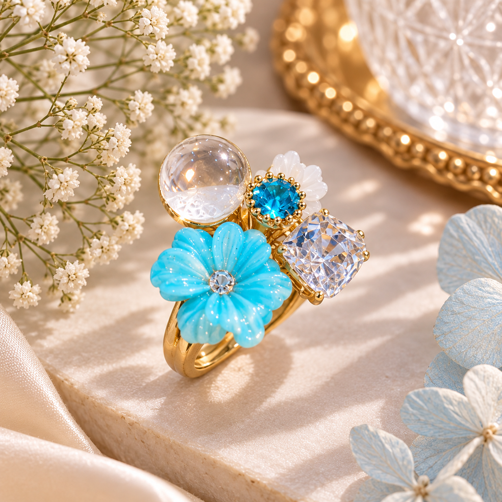 Gold Floral Bouquet Charm Statement Ring – Stile Sovrano