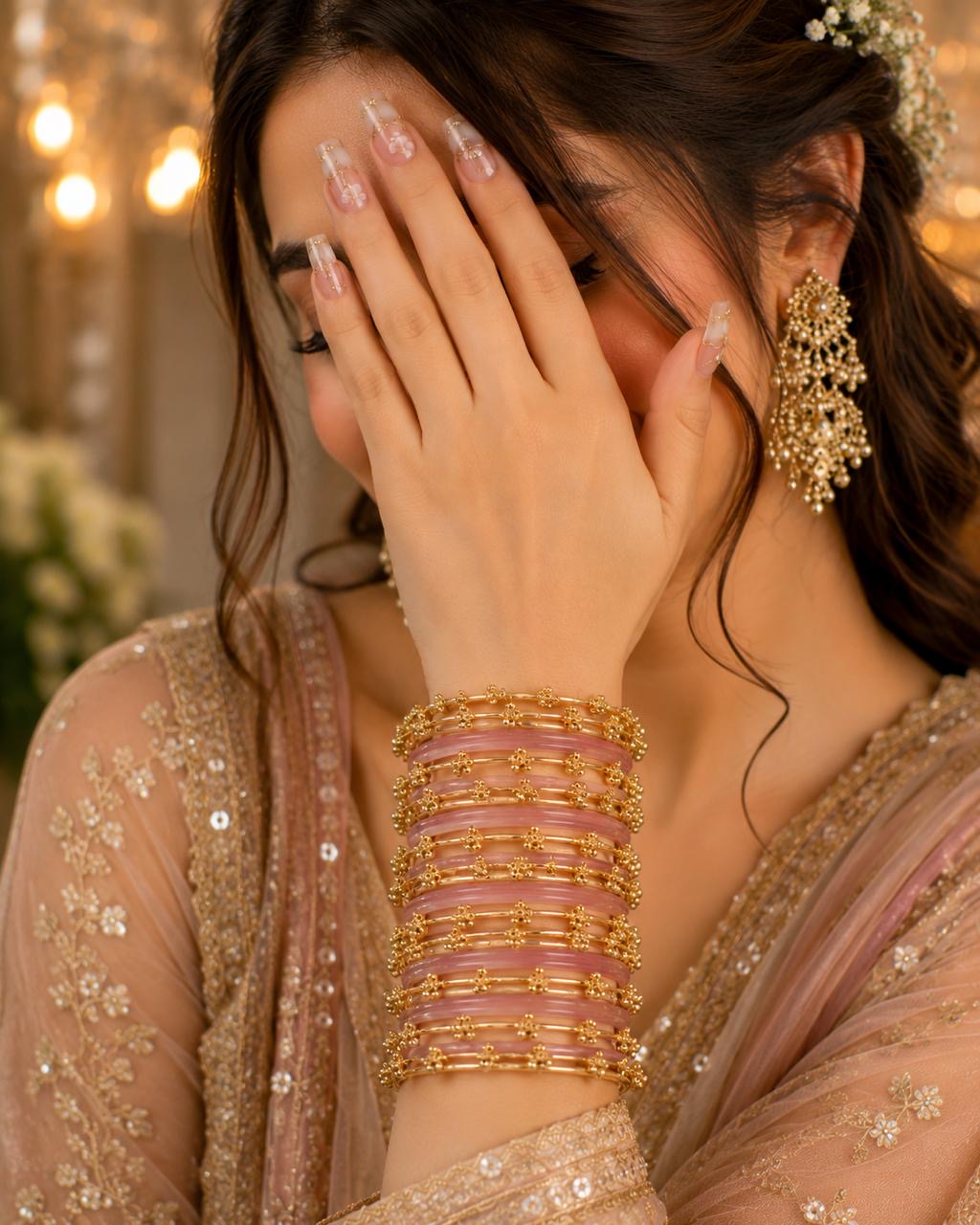 Stile Sovrano Noor-e-Zareen Gold Charm Bangle Set for Women | Adjustable Ethnic Kada Bangles | pack of 8