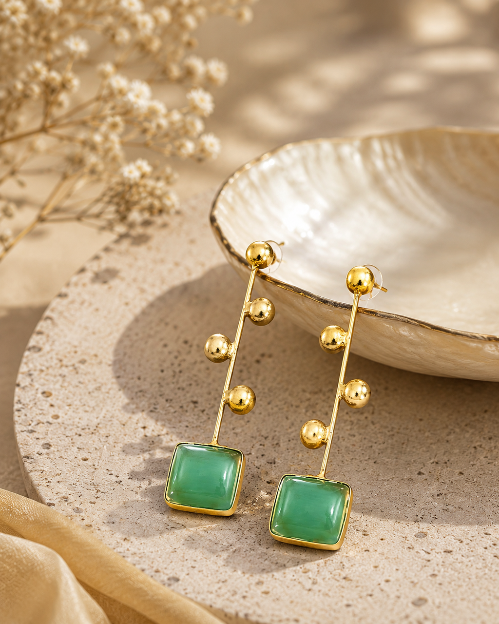 Blush Pink Rectangular Stone Drop Earrings – Stile Sovrano