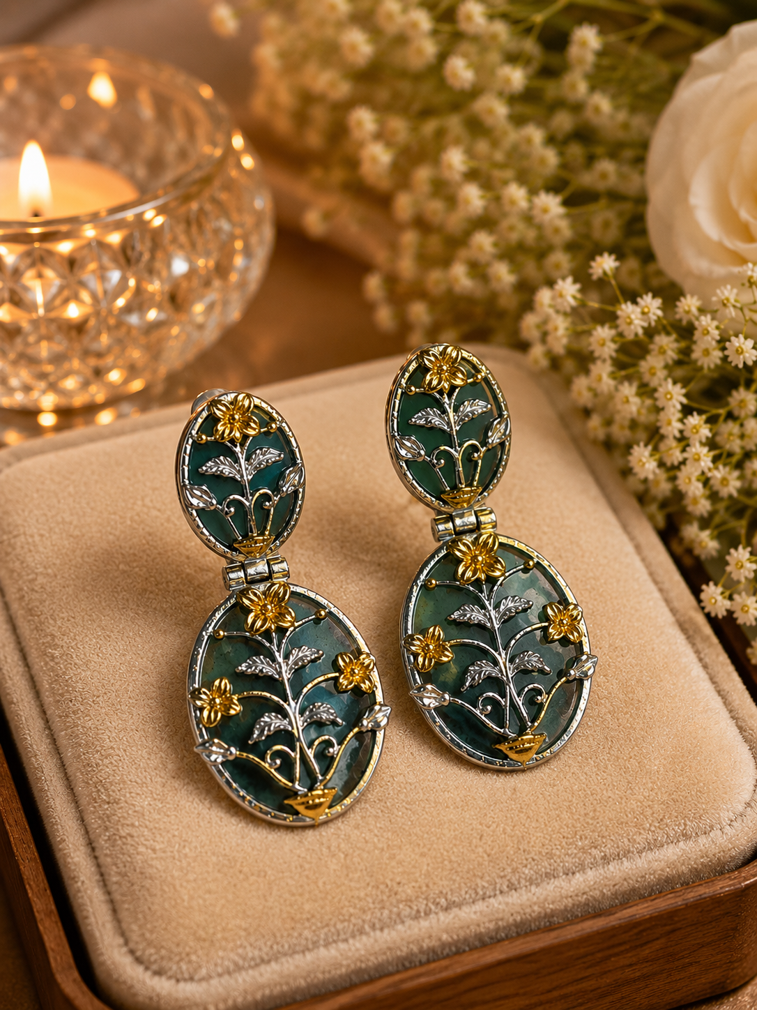 Gulnaar-e-Meenakari Floral Drop Kashmiri Earrings for women