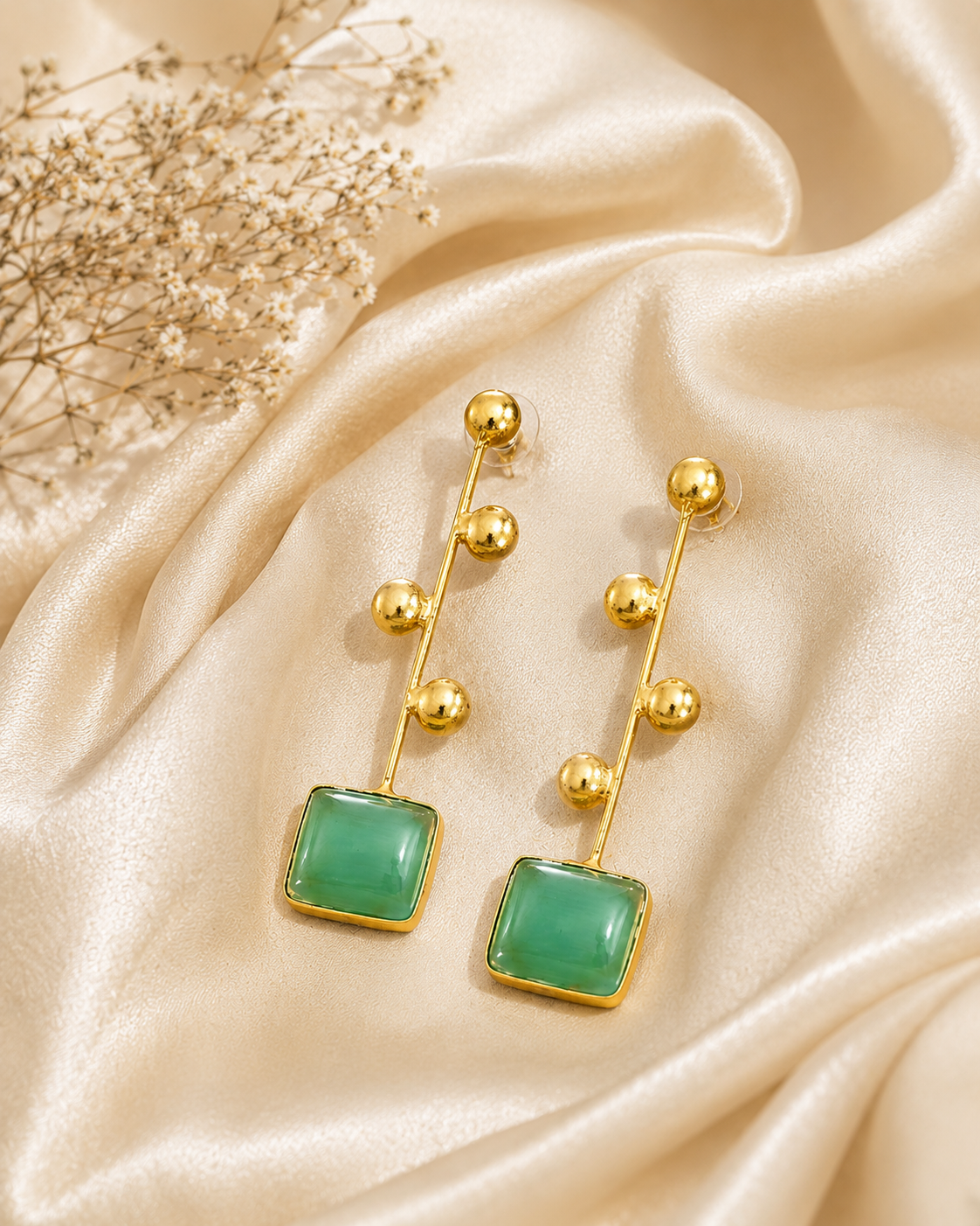 Blush Pink Rectangular Stone Drop Earrings – Stile Sovrano