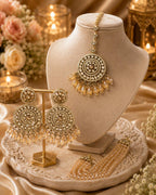 Stile Sovrano Noor-e-Zar Detachable Shoulder Duster Earrings with Maang Tikka for Women | Gold-Plated Crystal Bridal Statement Jewellery Set