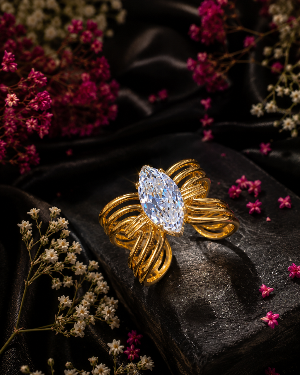 Marquise Cut Gemstone Statement Ring Gold Tone – Stile Sovrano