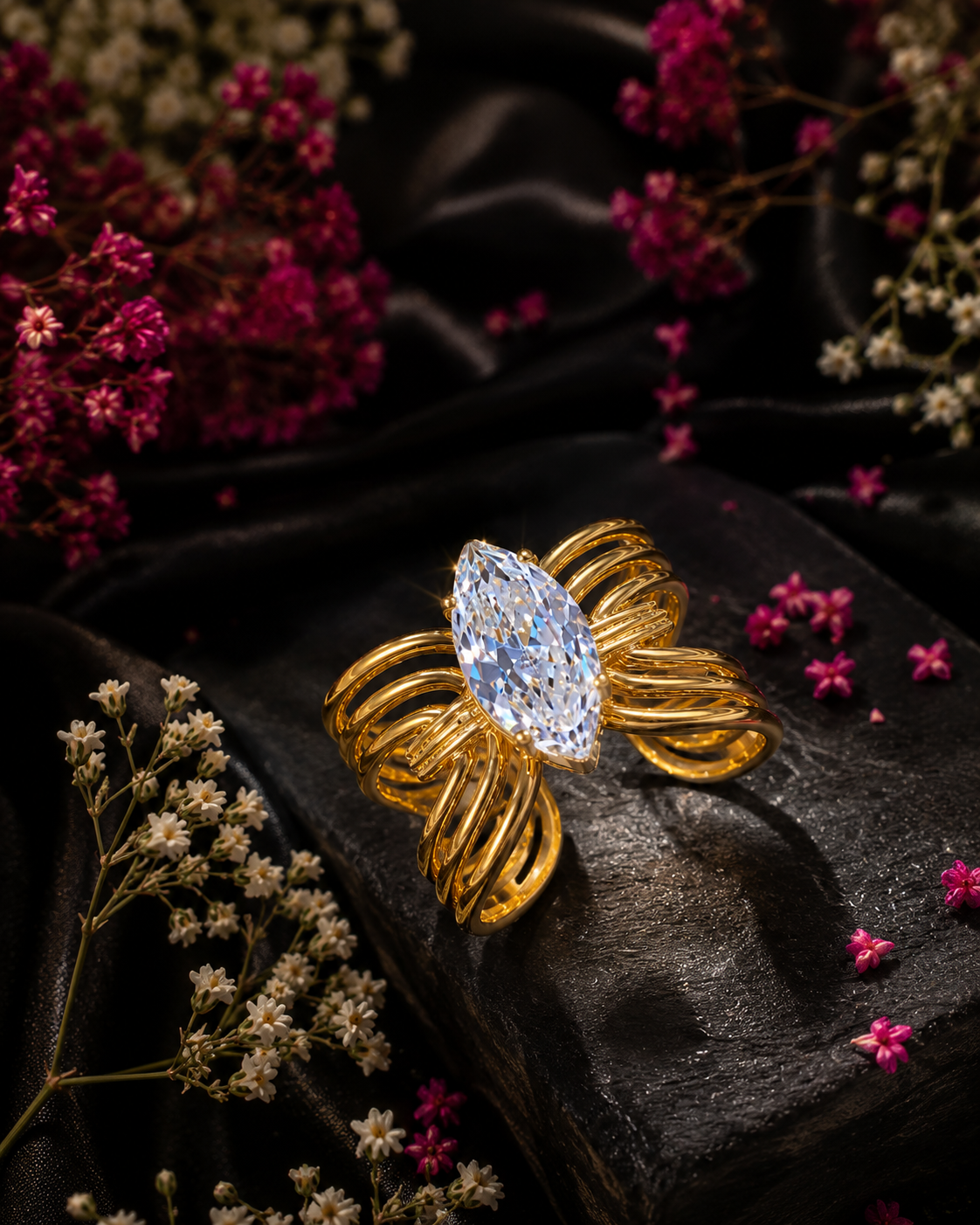 Marquise Cut Gemstone Statement Ring Gold Tone – Stile Sovrano