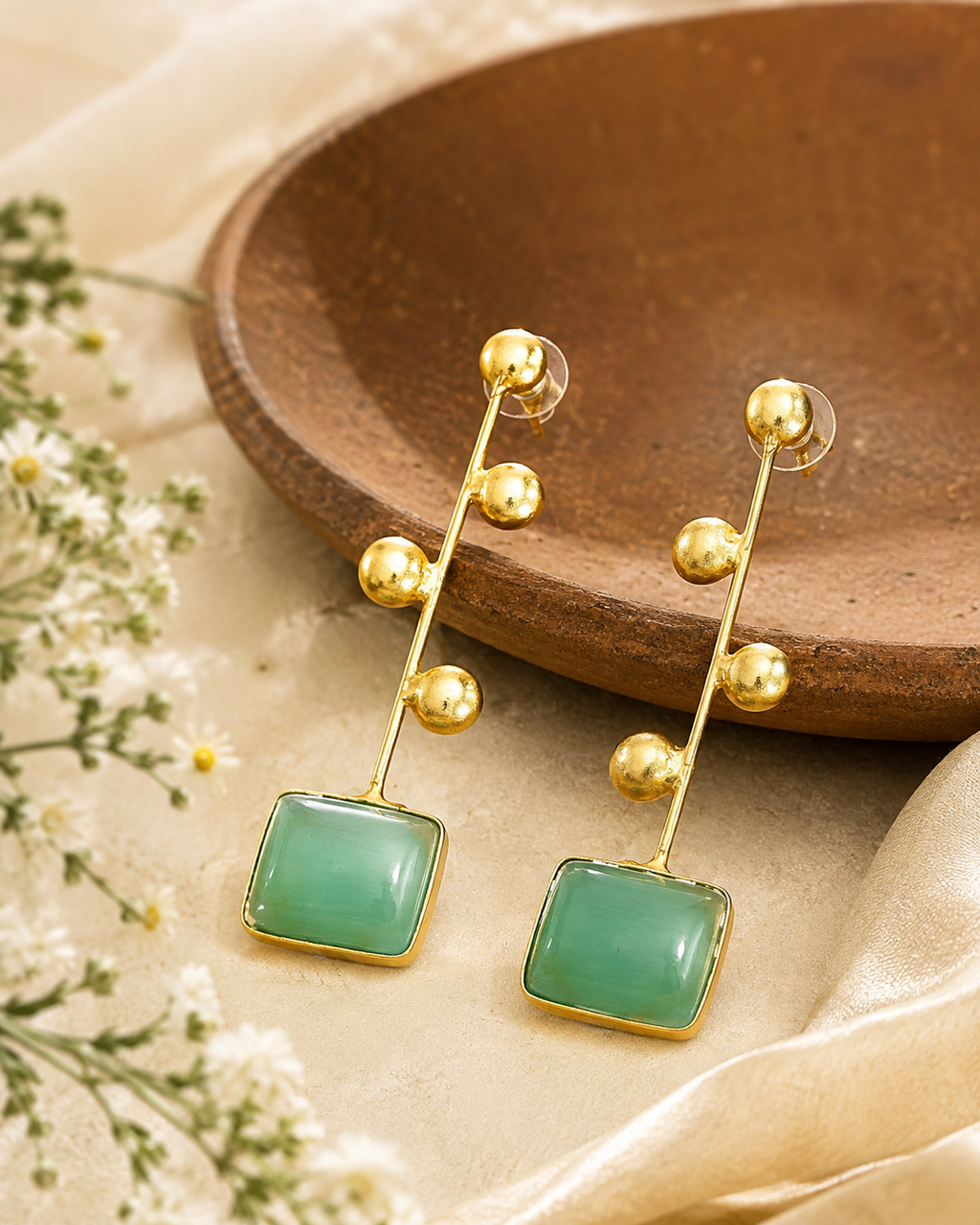 Blush Pink Rectangular Stone Drop Earrings – Stile Sovrano