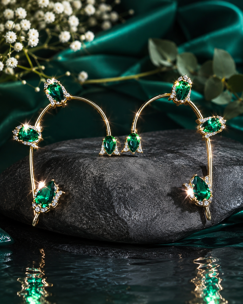 Emerald Green Stone Ear Cuff Earrings Gold Tone – Stile Sovrano
