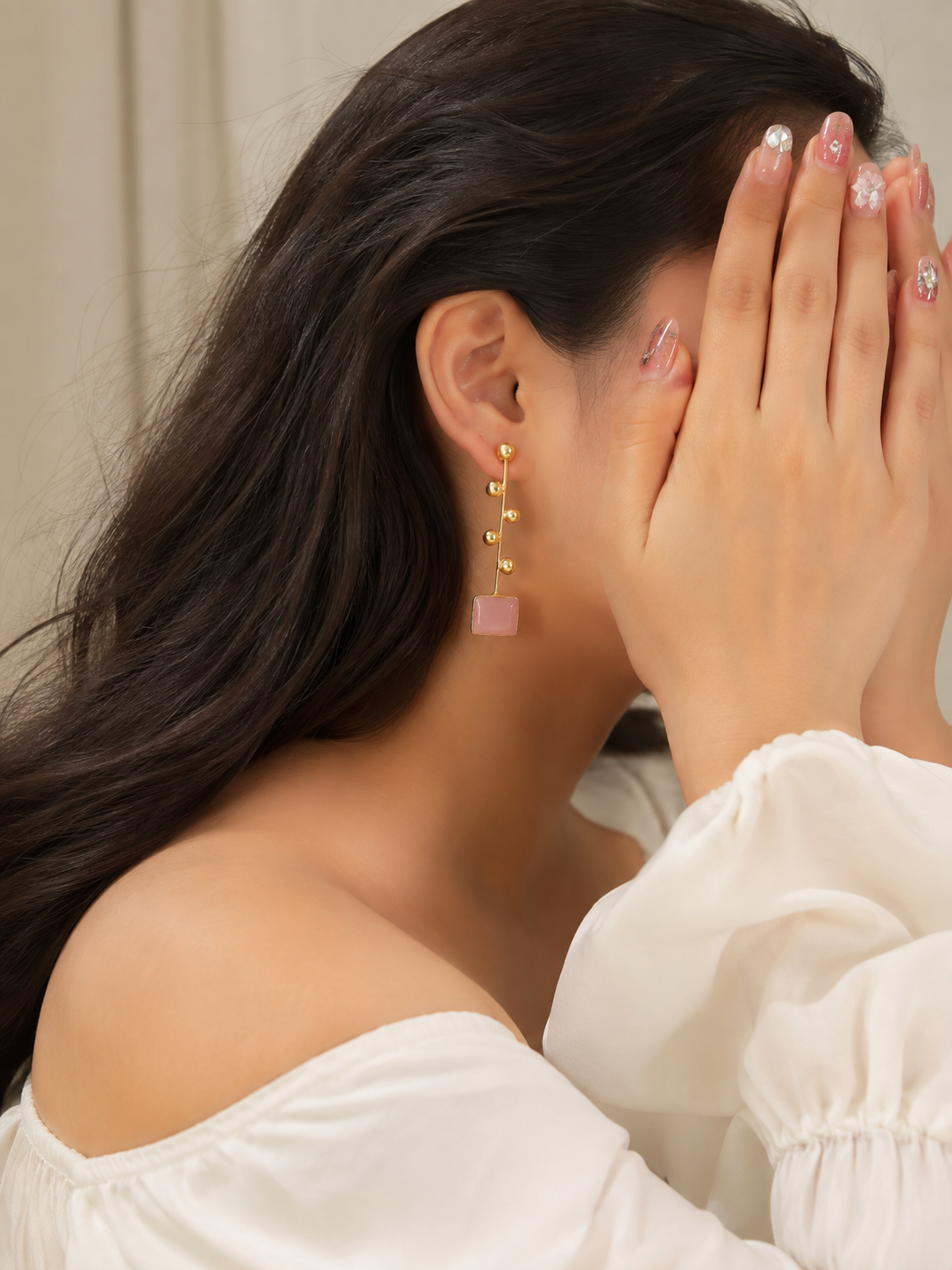Blush Pink Rectangular Stone Drop Earrings – Stile Sovrano