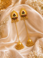 Stile Sovrano Gulnaar-e-Kashmir Long Jhumka Earrings for Women | Heritage Kashmiri Gold Statement Earrings