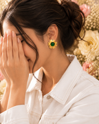 Gold Floral Cabochon Stud Earrings Red Green Blue Black – Stile Sovrano