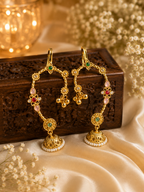 Stile Sovrano Shringarika Traditional Kashmiri Gold-Plated Ear Cuffs for Women | Pearl Beads, Floral Design & Multicolor Gemstone Embellishments