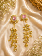 Stile Sovrano Roshanara Heritage Tassel Earrings for Women | Gold Statement Earrings with Ruby Red & Pink Stones