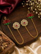 Padma Vriksha Collection – Gold-Finished Lotus Chain Statement Earrings with Meenakari Accents