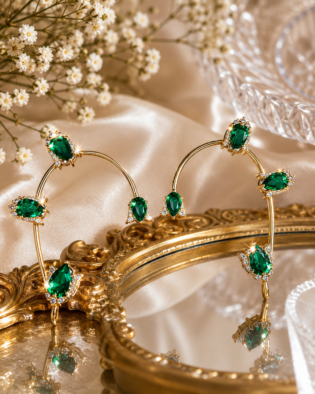 Emerald Green Stone Ear Cuff Earrings Gold Tone – Stile Sovrano