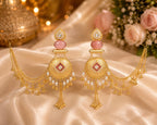 Stile Sovrano Zehra-E-Noor Heritage Chandbali Kashmiri Earrings for Women | Gold Statement Earrings with Blush Pink & Mint Green Stones