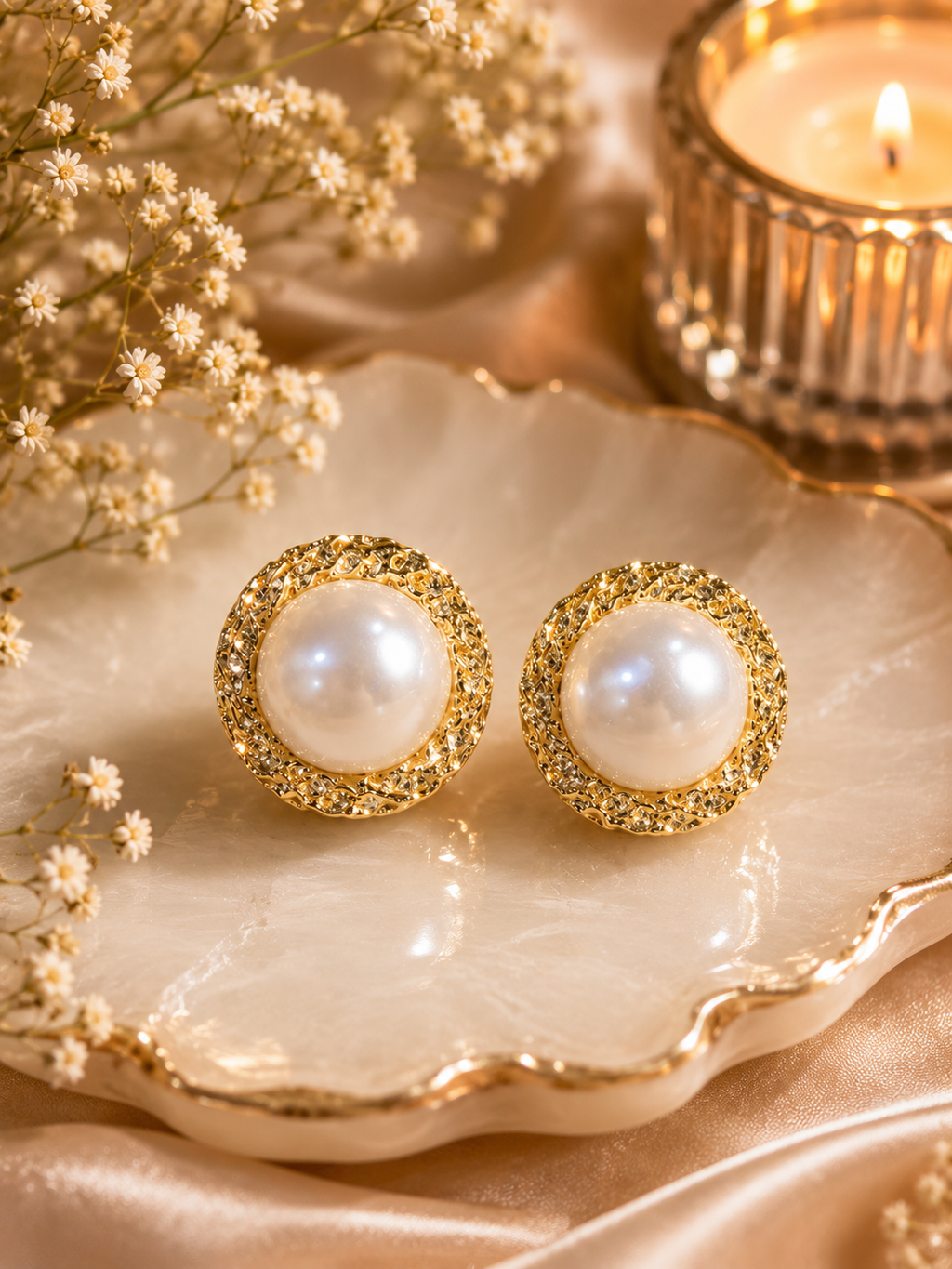 Freshwater Pearl Stud Earrings Gold Halo – Stile Sovrano