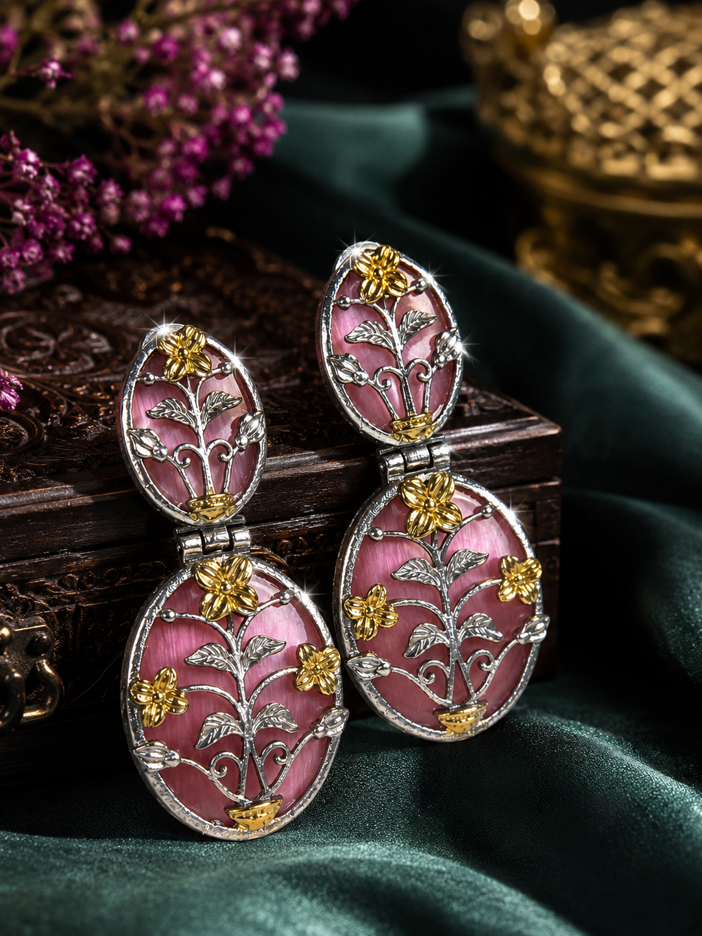 Gulnaar-e-Meenakari Floral Drop Kashmiri Earrings for women
