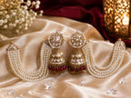 Stile Sovrano Zeenat Pearl Detachable Shoulder Duster Jhumka Earrings for Women | Gold-Plated Kundan-Inspired Bridal Statement Earrings