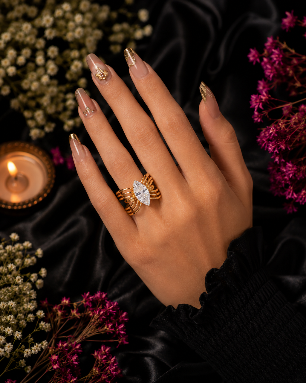 Marquise Cut Gemstone Statement Ring Gold Tone – Stile Sovrano
