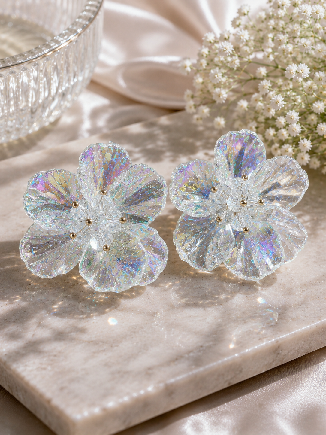 Aurora Petal Crystal Flower Studs Earrings