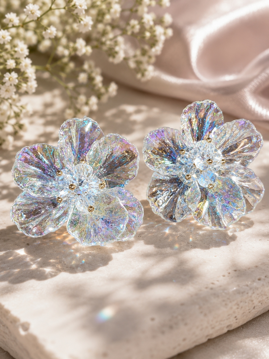 Aurora Petal Crystal Flower Studs Earrings