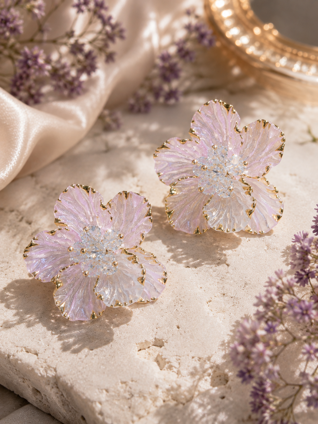 Aurora Petal Crystal Flower Studs Earrings