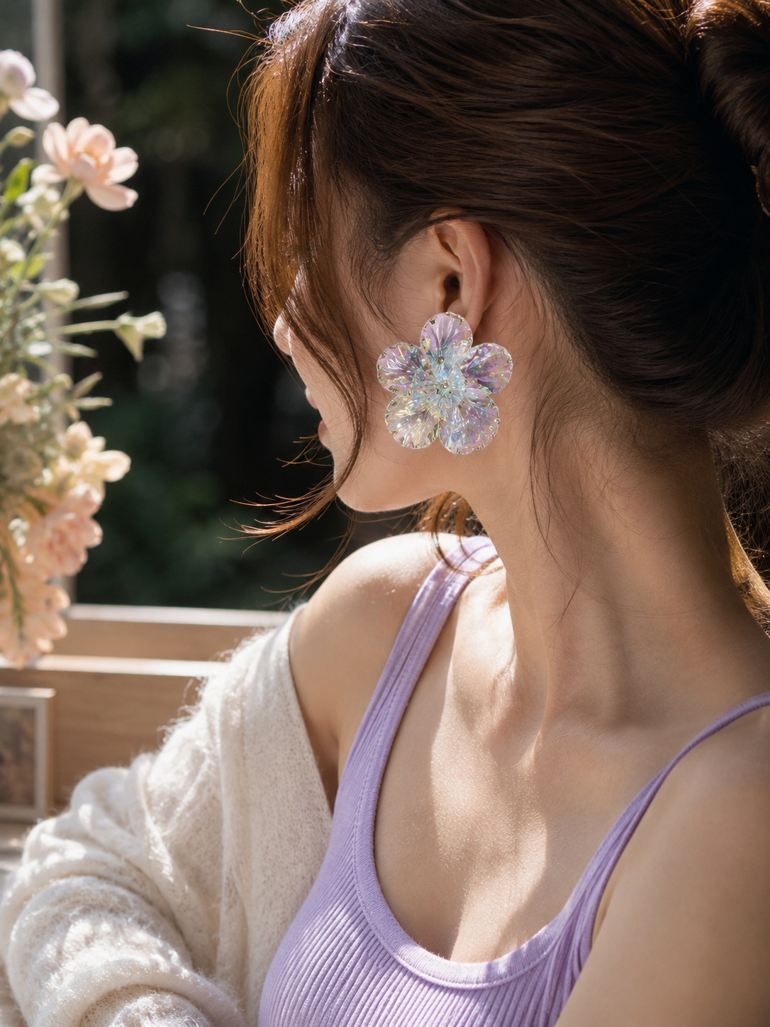 Aurora Petal Crystal Flower Studs Earrings