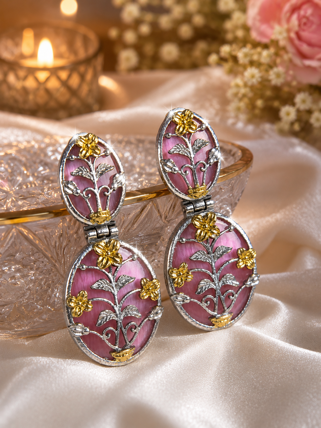 Gulnaar-e-Meenakari Floral Drop Kashmiri Earrings for women