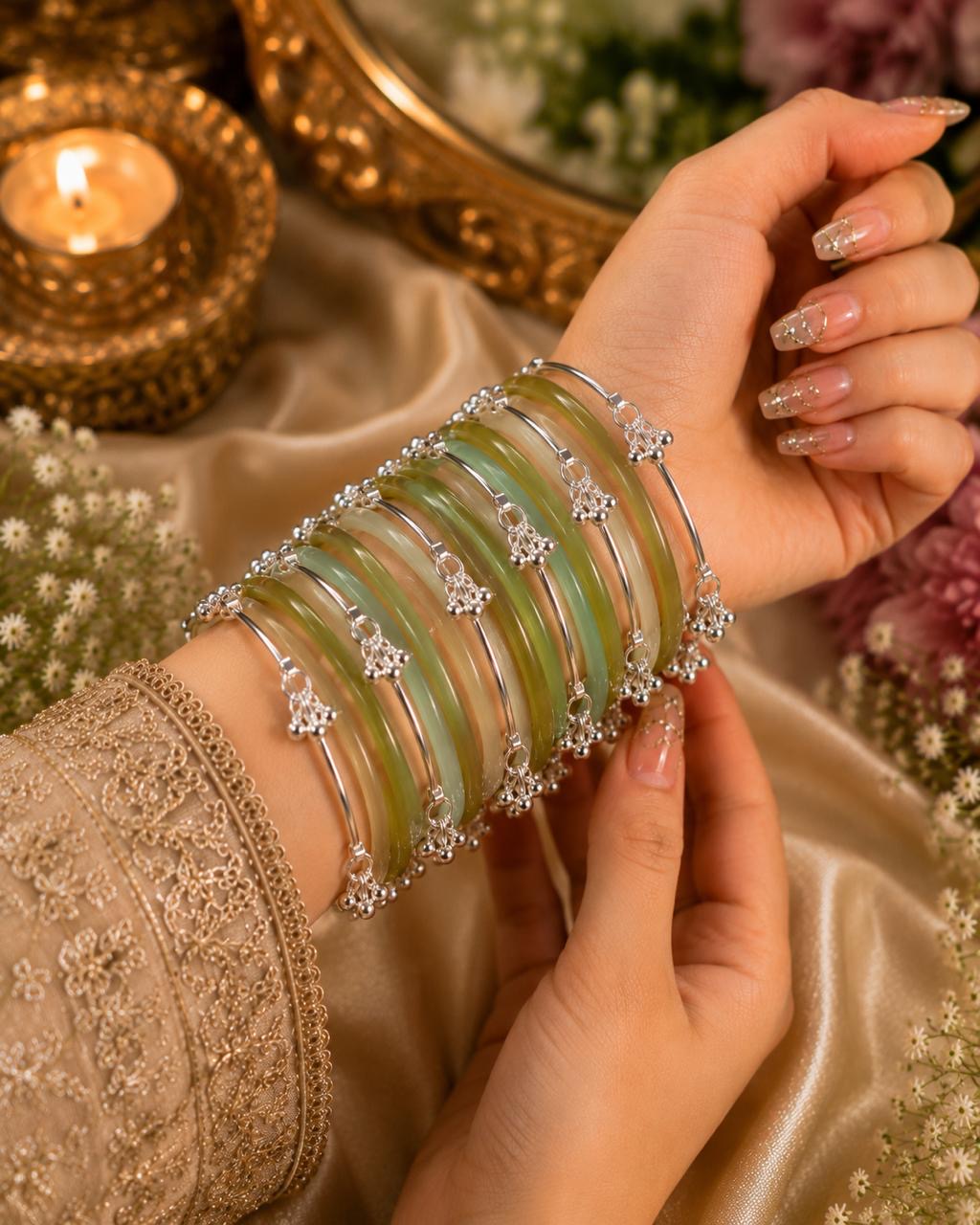 Stile Sovrano Gulshan-e-Kashmir Traditional Silver-Toned Ghungroo Bangles Set for Women | Kashmiri Ethnic Statement Bangles (Set of 8)