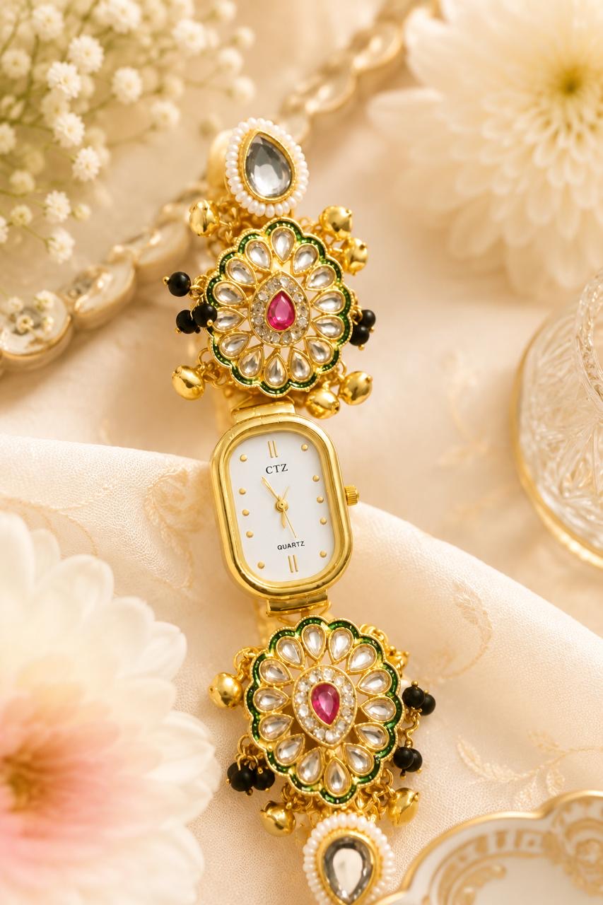 Stile Sovrano Raksha Bandhan Heritage Bracelet Watch for Brother | Kundan Rakhi Watch | Rakhi Utsav Collection