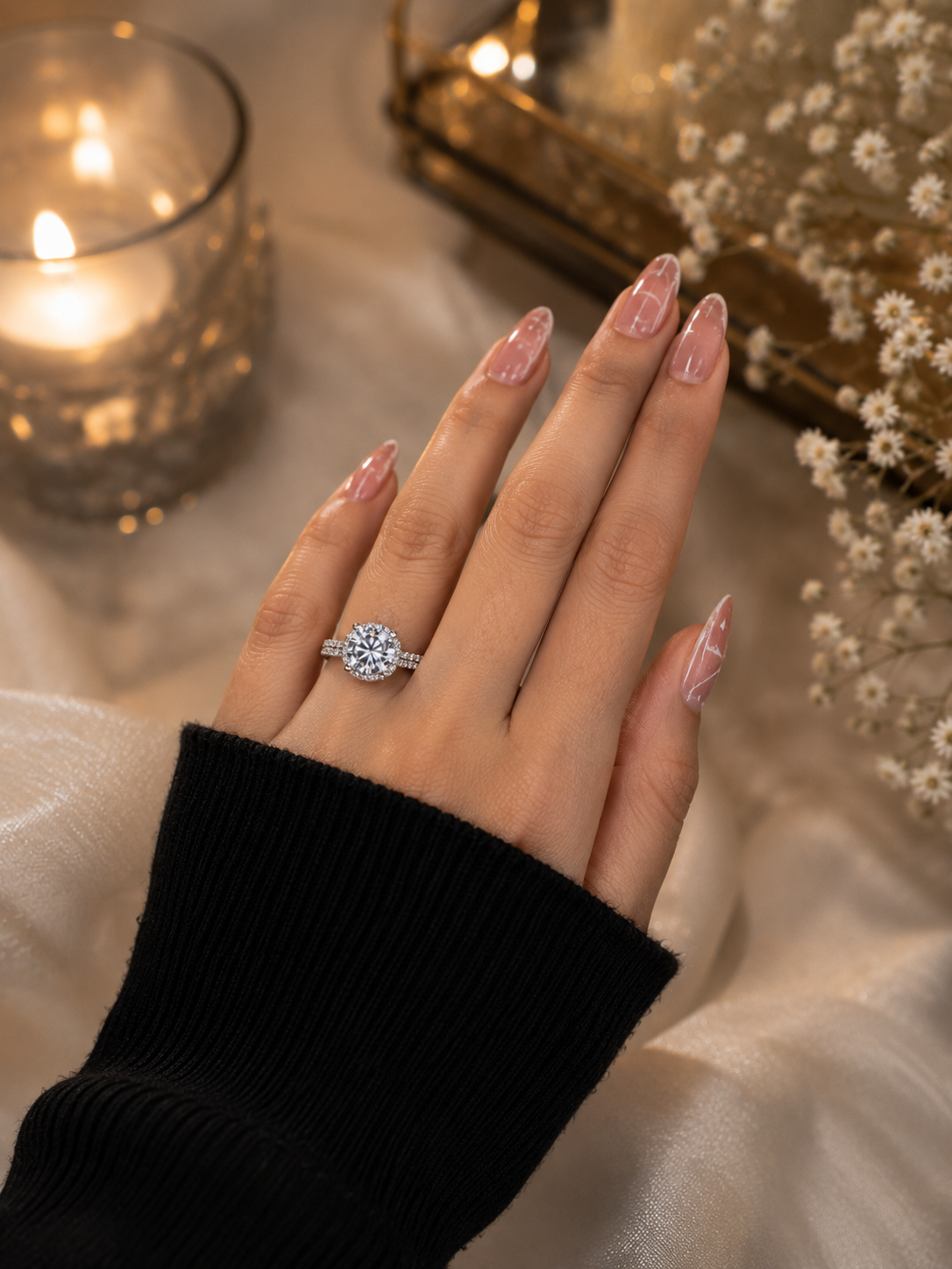 Round Cut Crystal Solitaire Statement Ring Silver Tone – Stile Sovrano