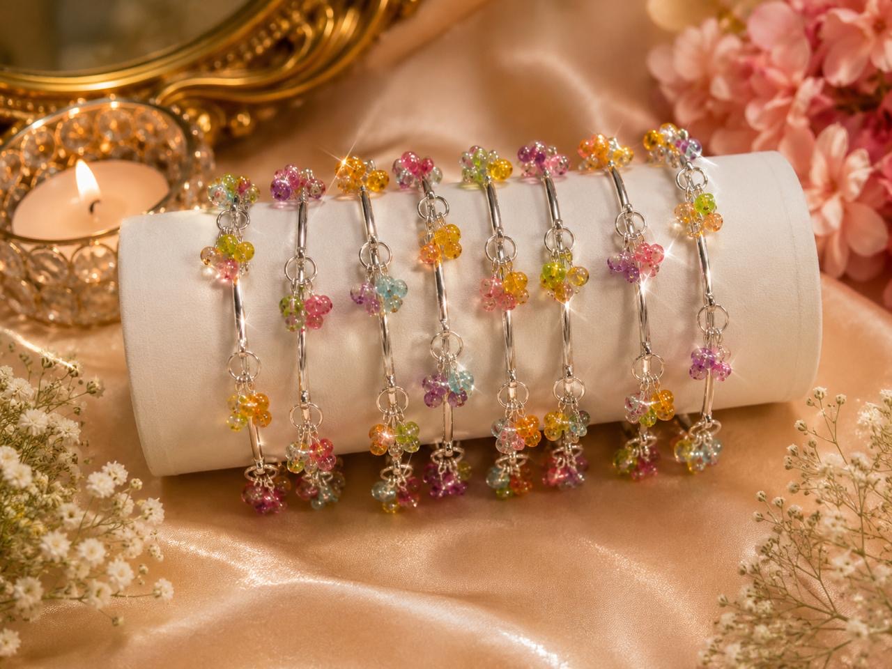 Stile Sovrano Rangrez Kashmiri Crystal Beaded Bangles Set for Women | Traditional Ethnic Bangles (Set of 8)