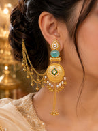 Stile Sovrano Zehra-E-Noor Heritage Chandbali Kashmiri Earrings for Women | Gold Statement Earrings with Blush Pink & Mint Green Stones