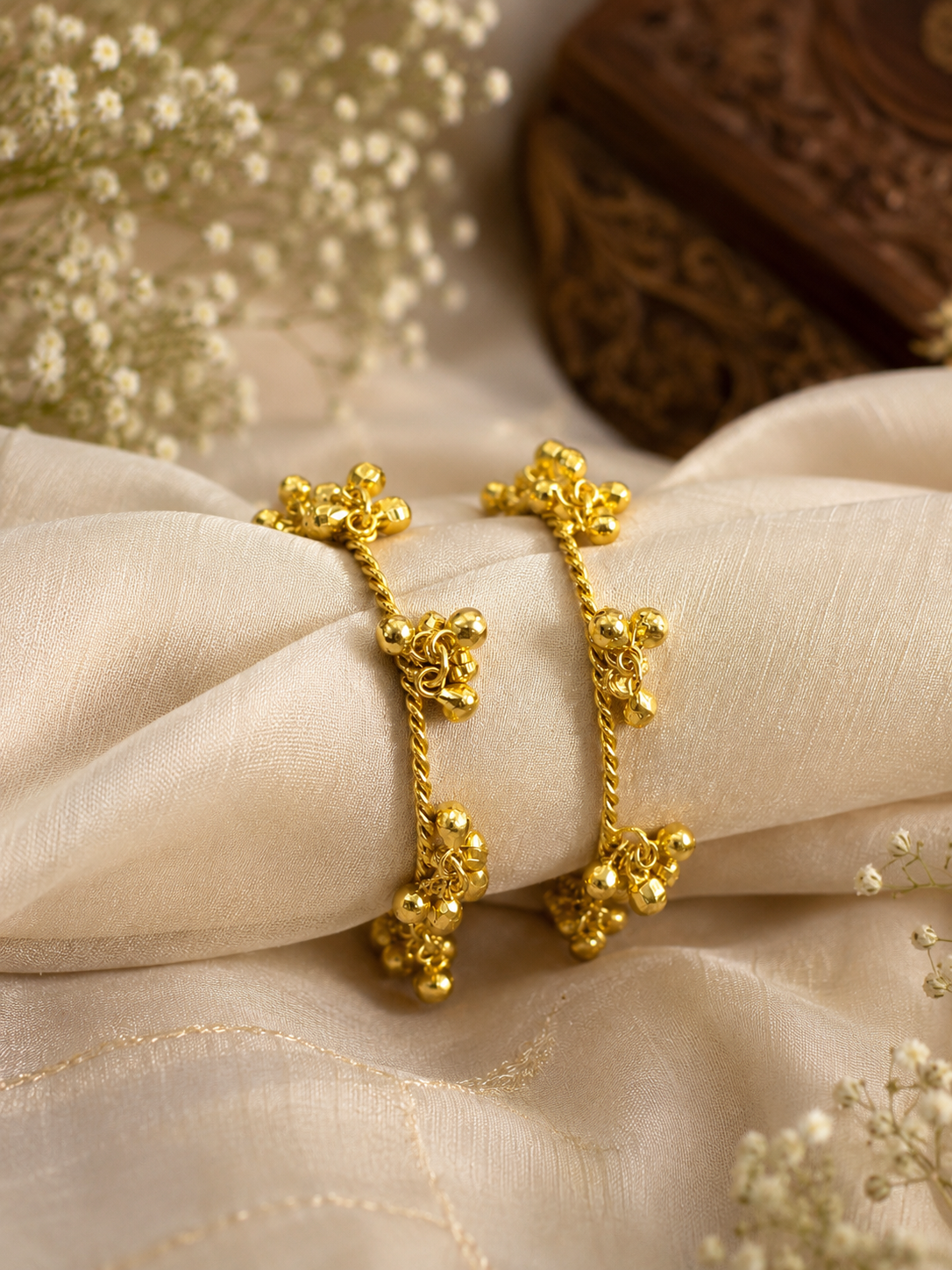 Svarna Ghungroo Luxe Collection – Gold-Finished Statement Bangles with Bell Cluster Detailing - Pair