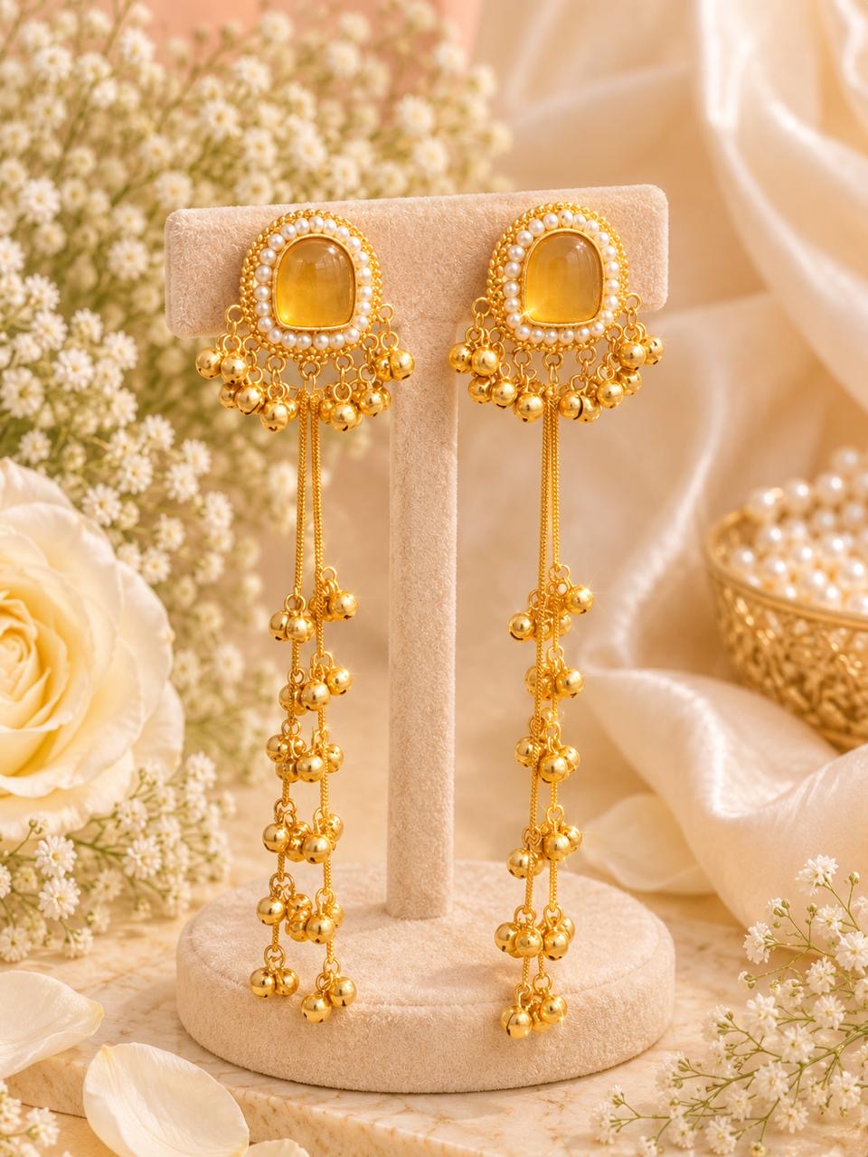 Stile Sovrano Noor-e-Kashmir Pearl Tassel Earrings for Women | Heritage Gold Statement Earrings