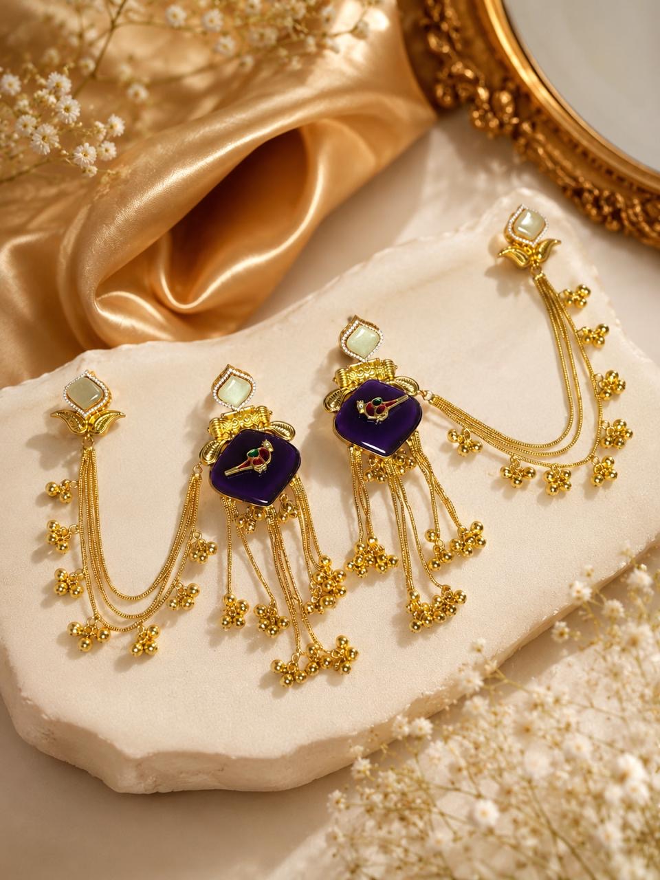 Stile Sovrano Mayurika Heritage Saree Pin with Bird Motif & Chain for Women | Premium Ethnic Brooch